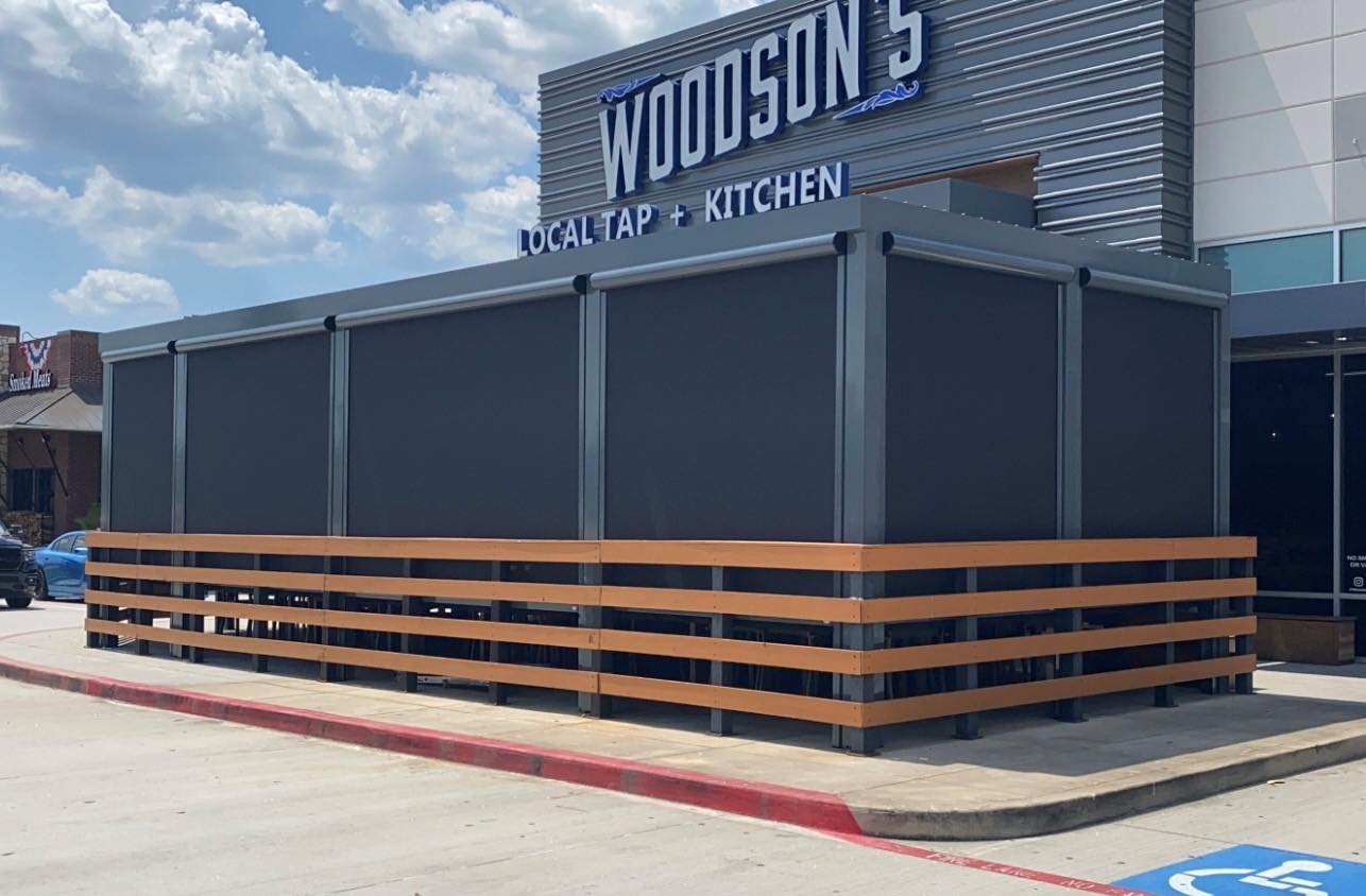 Restaurant Patio Shade Enclosure installed by Texan Glass in South Houston, TX